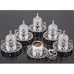 Silver Turkish Coffee Cups Tulip Design Six Pieces