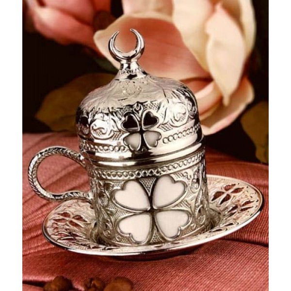 Silver Turkish Coffee -Espresso Coffee Cup Clover Design