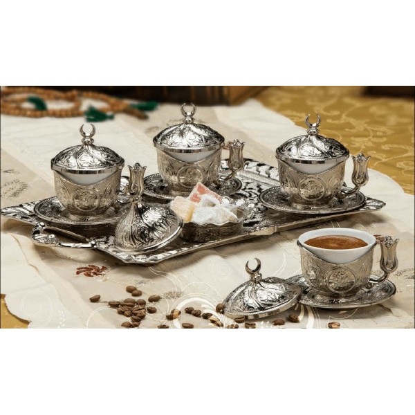 Silver Turkish Coffee Set For Four Person