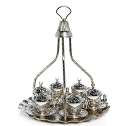 Silver Turkish  Coffee Set For Six People With High Tray