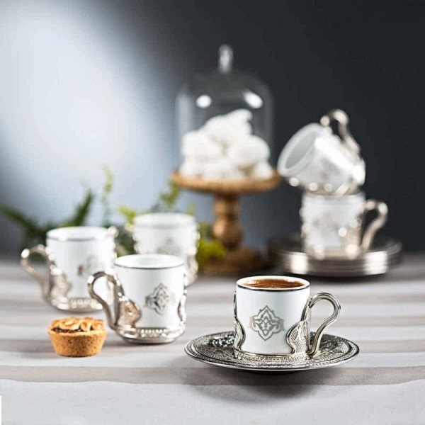 Silver Turkish Greek Coffee Cups  Six Pieces