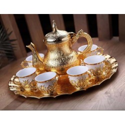 Tulip Design Gold Color Coffee Set With Pot