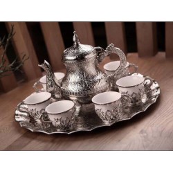 Tulip Design Silver Color Coffee Set With Pot