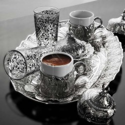 Turkish Coffee Cup Set For Two Person With Glasses