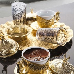 Turkish Coffee Gift Set For Two Person With Glasses Golden
