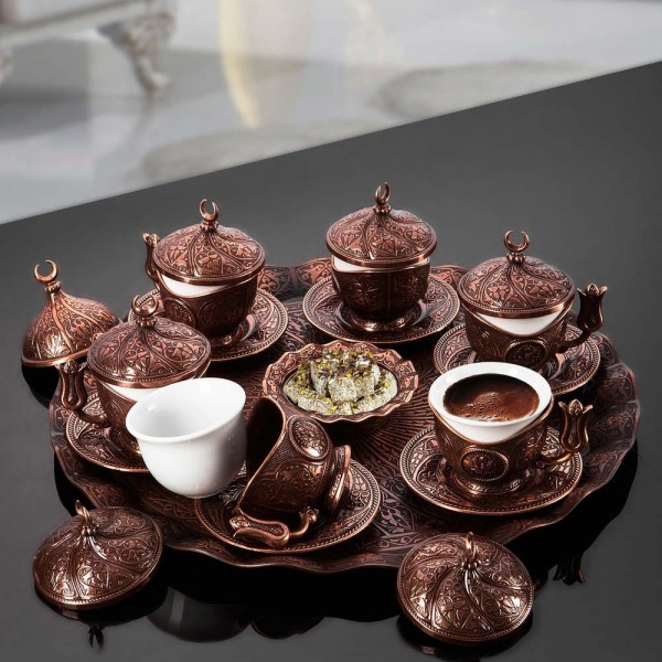Turkish Coffee Set For Six Person Copper