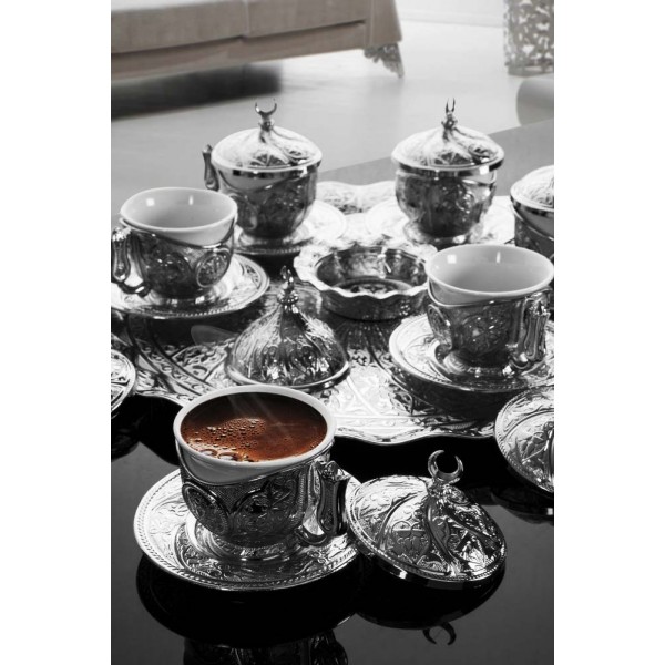Turkish Coffee Set For Six Person Silver