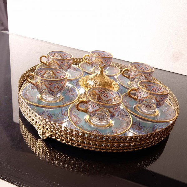 Turkish Coffee Set For Six Person With Mirror Tray