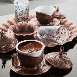 Turkish Coffee Set For Two Person With Glasses
