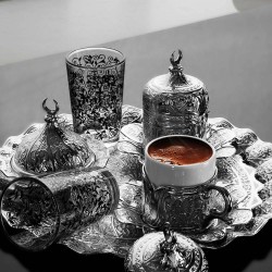 Turkish Coffee Set For Two Person With Glasses