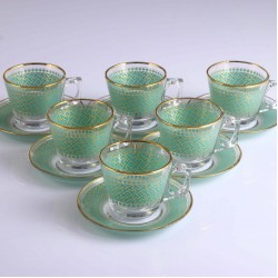 Turquoise Color Coffee Mugs-Tea Glasses For Six Person