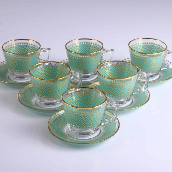 Turquoise Color Coffee Mugs-Tea Glasses For Six Person