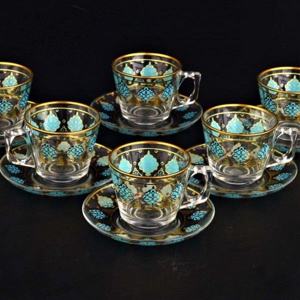 Turquoise Large Coffee Mugs-Tea Glasses For Six Person