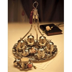 Vintage Silver Turkish  Coffee For Six People With High Tray