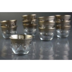 White Gold Plated Glass Arabic Coffee-Mirra Cups For Six Person