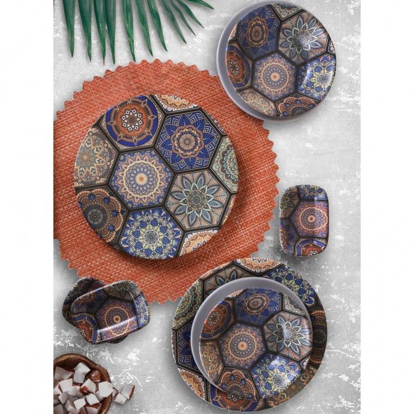 24 Pcs Stoneware Ethnic Turkish Dinner Set For 6 Person