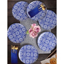 6 Pcs Stoneware Blue Round Turkish Dinner Set For 6 Person