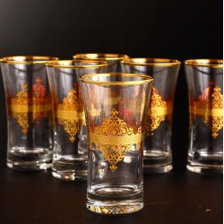 Gold Rimmed Arabic Style Beverage- Water Glasses Set