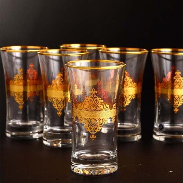 Gold Rimmed Arabic Style Beverage- Water Glasses Set