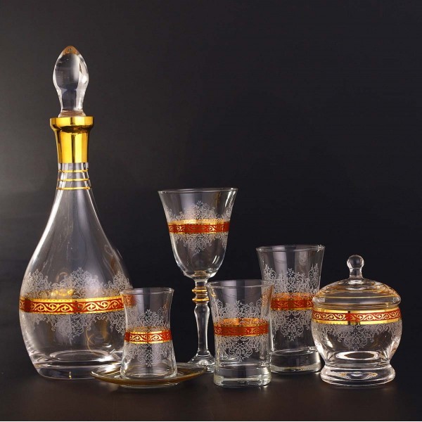 Ottoman Red Design Complete Glass Drinking Sets With Pitcher