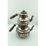 Hand Painted Colorful Copper Turkish Tea Pot Circular Kettle With Wood Handle