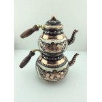 Hand Painted Colorful Copper Turkish Tea Pot Circular Kettle With Wood Handle