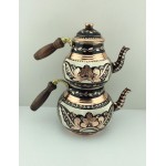 Hand Painted Colorful Copper Turkish Tea Pot Circular Kettle With Wood Handle