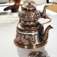 Hand Painted Large Copper Turkish Tea Pot  Samowar Style