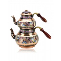 Handmade Original Copper Turkish Tea Pot Kettle With Wood Handle