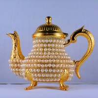 Handmade Pearl Coated Zinc Casting Tea -Coffee Pot Gold Color
