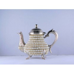 Handmade Pearl Coated Zinc Casting Tea -Coffee Pot Silver Color