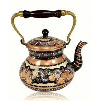 Large Single Handmade Painted Copper Tea Pot