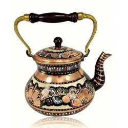 Large Single Handmade Painted Copper Tea Pot
