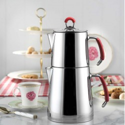 Modern Style Red Stainless Steel Turkish Double Tea Pot