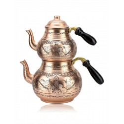 Rose And Flower Carved Handmade Copper Tea Pot