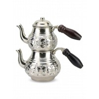 Silver Plated Handmade Copper Turkish Tea Pot Set