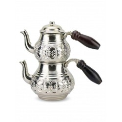Silver Plated Handmade Copper Turkish Tea Pot Set