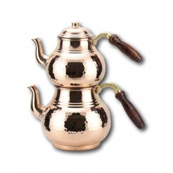 Turkish Style Double Original Copper Tea Kettle Pot Wood Handle