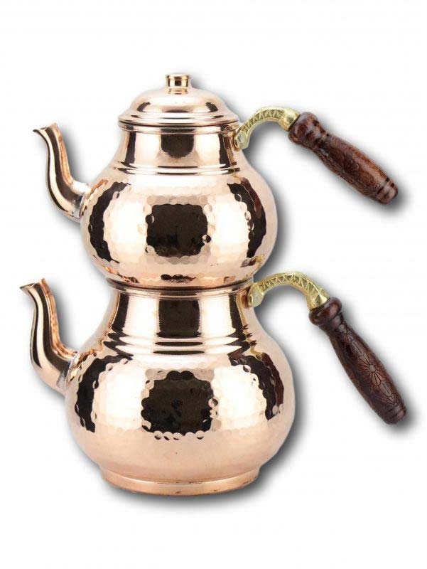 Turkish Style Double Original Copper Tea Kettle Pot Wood Handle KocGifts