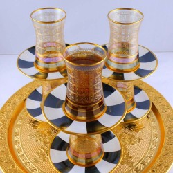 12 Pcs Black and White Check Design Thin Waist Tea Set