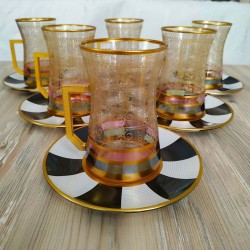 12 Pcs Black and White Check Design Thin Waist Tea Set With Holder