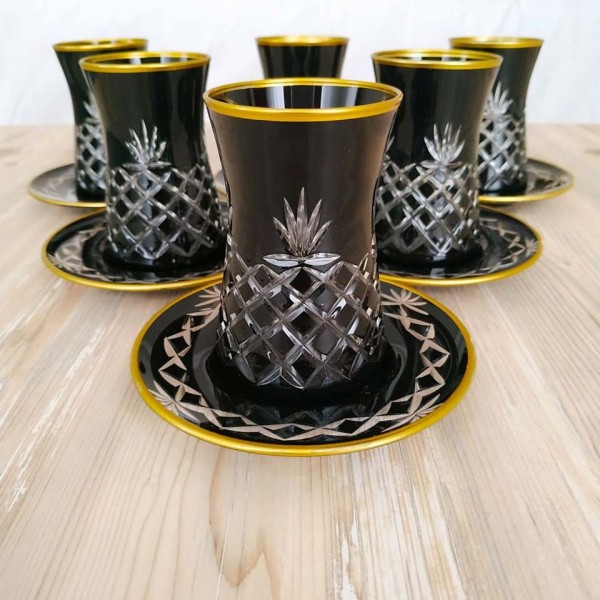 12 Pcs Black Color Cutting Thin Waist Turkish Tea Set