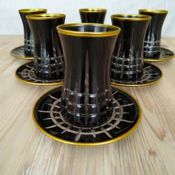 12 Pcs Black Color Cutting Turkish Tea Set