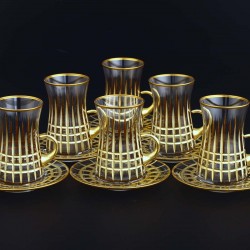 12 Pcs Gold Color Cutting Thin Waist Turkish Tea Set
