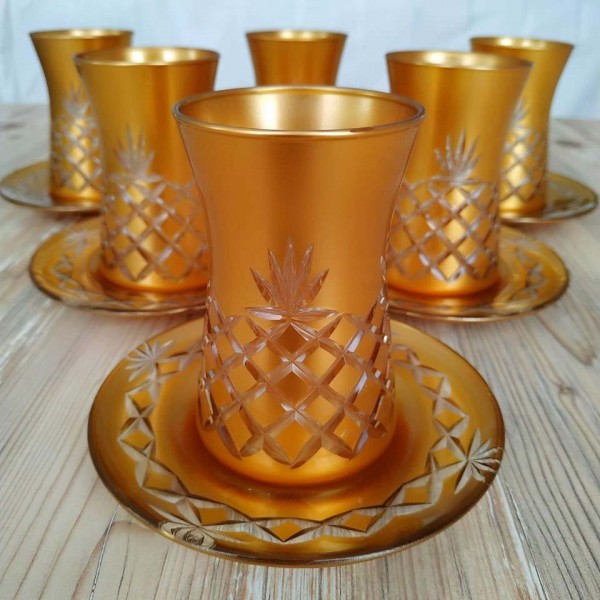 12 Pcs Gold Color Cutting Thin Waist Turkish Tea Set