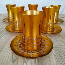 12 Pcs Gold Color Cutting Turkish Tea Set