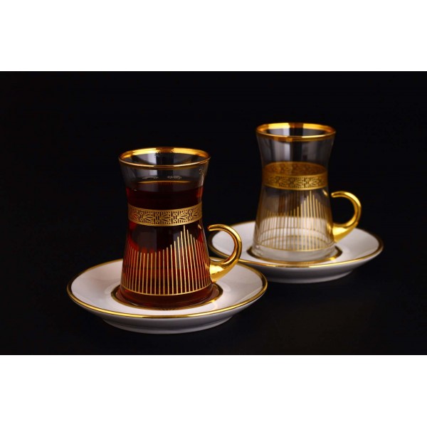 12 Pcs Latest Turkish Tea Set With Porcelain Saucers