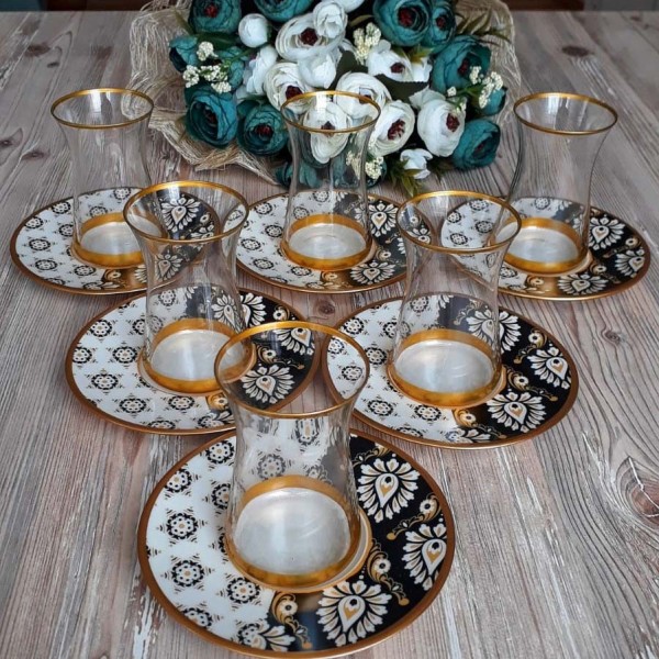 12 Pcs Thin Waist Anatolian Turkish Tea Set