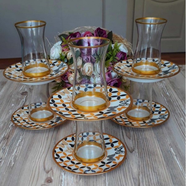 12 Pcs Thin Waist Butterfly Turkish Tea Set