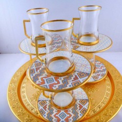 12 Pcs Thin Waist Ethnic Turkish Tea Set With Holder